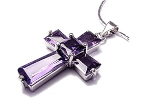 RIZILIA Crucifix Cross Pendant with 45cm(18") Chain & Trapezoid Square Cut Gemstones CZ [7 Colours available] in 18K White Gold Plated, Simple Modern Elegance