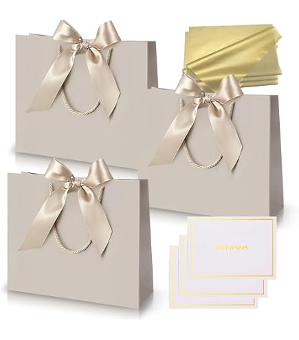 Confezione 8 Sacchetti Regalo Metallizzati Dimetey | Con Fiocco, Nastro E Carta Veline, 28x20x10 Cm, Per Matrimoni E Lauree