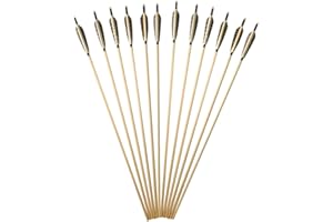 AMEYXGS 6/12pcs Wooden Arrows Shaft with 5" Real Feather Hunting Target Practice Arrow for Longbow Traditional Bow Recurve Bow