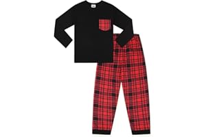 thepyjamafactory Ragazzi Lungo Cotone Quadri in Rosso e Nero Pigiama