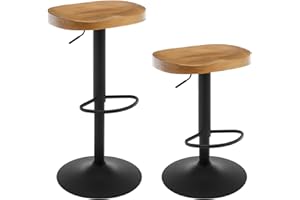 WOLTU Bar Stools Set of 2, Swivel Breakfast Barstools with Solid Wood Seat, Height Adjustable Kitchen Saddle Stools with Footrest, Dark Wood Effect, BH413dc-2-UK