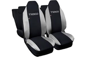 Auto Accessori Lupex - Housses de siège Auto, compatibles Housses de siège Auto pour Twingo, Noir Gris Clair, Made in Italy, Avant et arrière, Tissu Polyester, intérieures de Voiture