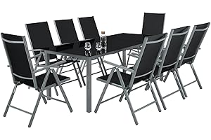 TecTake® Conjunto Muebles Jardín Exterior 9 Piezas, Estructura de Aluminio, Mesa y Sillas Terraza Impermeables, Resistentes a Intemperie, Sillas Plegables y Reclinables, Tela Transpirable - Antracita