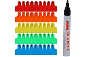 DMBAOD 100pcs Blank Livestock Ear Tags, Cattle Sheep Goat Pig Hogs Cows Calf, Mixed Colors + Pen