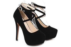 CYwinterB High Heels sexy Wildleder Stiletto Plateau Pump Elegante runde Zehen Knöchelriemen High Heels Brautschuhe Pumps Kleid Damenschuhe 35-46