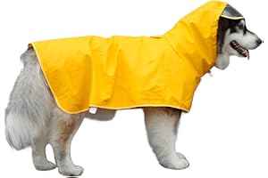 Hykiee Imperméable pour Chien, Manteau Chien Imperméable, Vetement Chien Respirant, Legere et Ajustable avec Capuche et Protection du Ventre pour Petits Chiens Moyens et Grands (Large, Jaune)