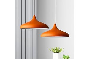 bamyum Champion Lot de 2 Suspension Luminaire Vintage, Lustre Salon de 35 cm, Lustre Cuisine en Métal, Lampe E27 Vintage pour Chambre, Suspension Luminaire pour Salle à Manger, Couloir, Orange