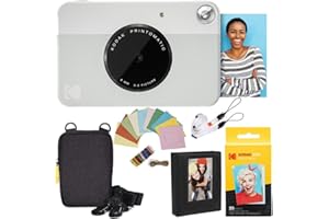 KODAK: Paquete cámara instantánea Printomatic (Gris) + Papel Zink (20 Hojas) + Funda álbum de Fotos + Marcos para Colgar + cómoda