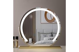 ACHZYFT Lustrzana Toaletka, Wolnostojące Lustro Do Golenia Na Stole, Lusterko Kosmetyczne Ze światłami, Podświetlane Lustro Lustro Do Makijażu Z Oświetleniem 3 Temperatury Barwowe, Okr(Size:50cm,Color:Złoty)