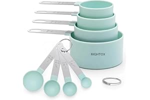 Rightox Measuring Spoons & Cups Set - Stainless Steel Handle Kitchen Utensil Set of 8 Multicolour (8 Pieces Green)