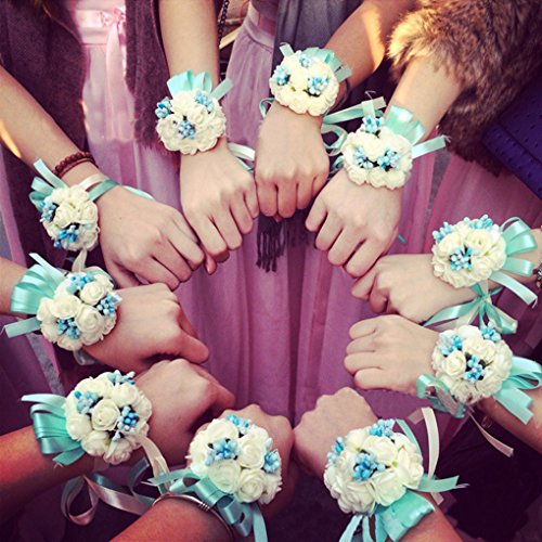 Baybsbreath Hochzeit Handgelenk Hand Blumen Brautjungfer Silk Rose Corsages Künstliche Blumen Dekoration 7cm - 3
