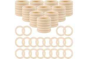 ZEONHEI 50 PCS 55mm Natural Wood Rings, Unfinished Wood Ring Wood Loop Ring, Round Wooden Craft Rings for Jewelry Making DIY Macrame Accessory Ring Pendant Connectors