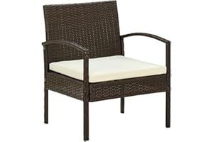 vidaXL Silla de Jardín con Cojín Sillón Exterior Patio Terraza Balcón Asiento Butacas Muebles Mobiliario Duradera Robusta Ratán Sintético Marrón