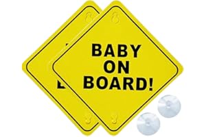 JUNOHAWK 2 PCS Baby on Board Car Signs, 5"X5" Reusable Safety Warning Stickers with Suction Cups, Visible Child on Board Window Clings for Vehicle Safety