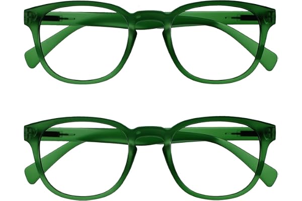 OPULIZE Pop Pack 2 Rétro Rond Vert Mousse Lisse Hommes Femmes Lunettes De Lecture Charnières Ressort RR2-6 +1,50