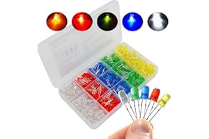 Haraqi 500 Pcs 5mm LED Light Emitting Diode Assortment Kit,Low Voltage Diffused Diode for DIY PCB Circuit,Indicator Lights