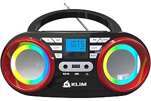 KLIM Boombox B3 przenośny odtwarzacz CD – Nowość 2024 – radio FM, CD, Bluetooth, USB, MP3, Boombox CD, tryb przewodowy i bezprzewodowy z bateriami do ładowania, obiektyw laserowy, przenośny odtwarzacz