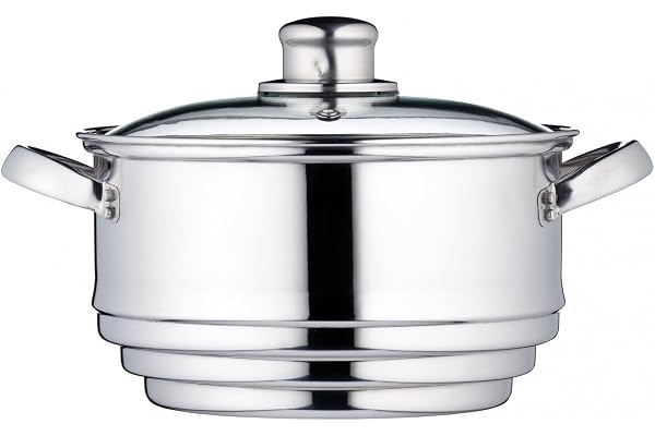 KitchenCraft Universal insats ångkokare med lock, universell ångare med glaslock, passar nästan alla pannor och kastruller, s