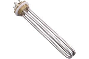 DERNORD Élément chauffant d'eau submersible 24 V 600 W DC en acier inoxydable avec bride 1-1/4" 42 mm raccord fileté en laiton BSP double type U