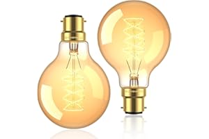 BrightArk B22 Vintage Decorative G80 Dimmable Filament Light Bulbs, Globe Edison Bayonet Lights, Amber Glass, Warm White 2700K, 540LM, 220-240V, 2 Pack