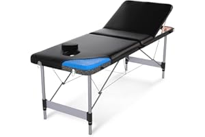 FENIXSHOP24 LETTINO MASSAGGIO PROFESSIONALE 3 ZONE IN ALLUMINIO PERFETTO PER ESTETISTA PORTATILE E RICHIUDIBILE COD-010 (180x56), Black