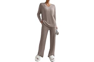 GETERUUV Zweiteiler Damen Freizeit Set Loungewear Gerippt Shirt Langärm Hausanzug mit Knopf Jogginganzug Sporthose Sleepwear