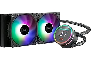 UNYKAch Refrigeración Líquida CPU AQUASTORM Black 240 Bomba Silenciosa, Display para Controlar Temperatura de CPU y Dos Ventiladores RGB con Sensor PWM