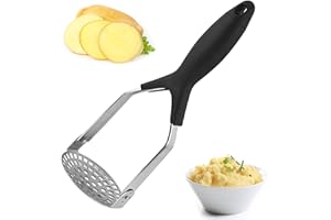 iCovalescent Potato Mashers, Stainless Steel Handle with Hanging Loop, for Vegetable Fruits and Baby Food(Black)