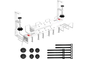 WELDUN Kabelmanagement Tray für den Schreibtisch, Kabelkanal ohne Bohren, Metall Kabelhalter für Drahtmanagement, Kabelkorb mit Kabelclips und Bindern, weiß, 1 Stück