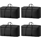 KOMABLEN 4 Pieces 180L Clothes Storage Bags, 600D Oxford Waterproof Boxes for Storage Clothes with Zipper and Handle, Black F