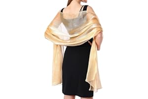 QOZJI 1 Pezzi Stola da Donna Fazzoletto da Collo in Chiffon Sciarpa Estiva Stola Festiva da Donna per Abito da Sera o Abito da Sposa Sciarpa da Sposa Mantella Coprispalle oro champagne