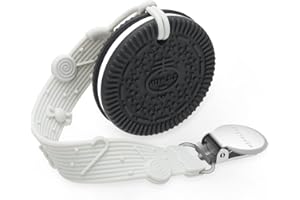 CLDY jouets pour enfants pour bébés à partir de 3 mois, Chaîne de tétine en Silicone, attache sucette bébé, Souple et Flexible, accessoires d'allaitement sans BPA conception en forme de biscuit (Blanc)
