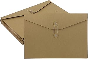 JIAHG 10pcs Sac Enveloppe de Fichiers en Papier Kraft Épais Pochette de Document Format A4 Dossier de Fichiers Sac Enveloppe de Stockage pour Documents Contrat Rapports de Business