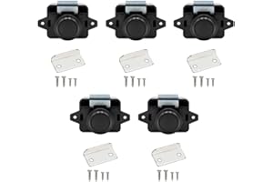 BEFUN 5PCS Push Button Latch Catch Drawer Replacement Keyless Door Lock Cupboard Door Motorhome Caravan Cabinet Knob Zinc Alloy Pop Up for 15-18mm Thickness Cabinet Boat Horsebox Camper Van RV Black