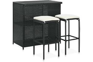 vidaXL Set da Bar 3 pz in Polyrattan Nero