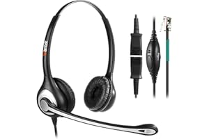 Wantek RJ9 Telefon Headset mit Mikrofon Noise Cancelling & Quick Disconnect, Festnetztelefon Kopfhörer für Gigaset DA710 DA810A Siemens Optipoint 500 Polycom VVX411 Plantronics Avaya NEC(602QS2)