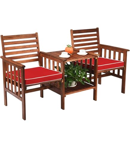 COSTWAY Tuinbank met tafel, 2-zits, houten bank met parasolgat, zitbank