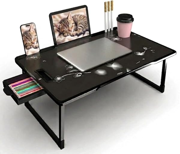 Wood Multipurpose Foldable Laptop Table with Cup Holder | Table Home Study Writing Table, Foldable and Portable/Ergonomic Edges Kids & Adults (TUL-FLOWER-KUM)