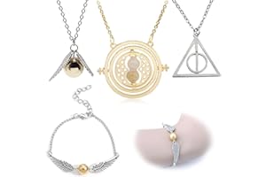 Bogoro Qazuwa Set of 4 Time Turner Necklace Chain Fanartikel Hermione Pendant Deathly Hallows Golden Snitch Chain Pendant Necklaces for FansGifts Collection Cosplay