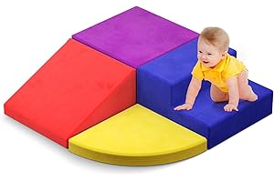 AOYKKII 4 Pieces Climb and Crawl Foam Play Set, Educational Software Activity Toys, Baby Soft Climbing Blocks Safe Soft Foam Blocks Indoor Equipment for Kids (suede cover)