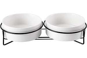 PETTOM Ciotola Rialzate in Ceramica con Supporto per Gatti Cani Ciotole Doppia per Cane Gatto Animali Domestici Grandi o Piccoli per Cibo e Acqua (Bianca+Bianca)