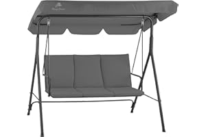 HinHocker 3-Seater Hollywood Swing with Sun Canopy, Grey, Maximum Load 250 kg, Swing Lounger, Swing Bench, Outdoor Garden Swing, Swing Chair, Soft Swing, Porch Swing, Outdoor Seat