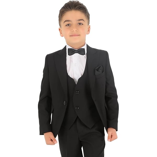 Completo Smoking Da Ragazzo 5 Pezzi Con Sovrapposizione Dorata - Foto 4