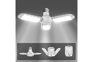 SANSI Éclairage de Garage à LED, 22W E27 5000K 2700LM Lampe d'Atelier Déformable avec 3 Panneaux Ajustables, Plafonnier LED pour Endroit Intérieur, Angle de Faisceau 90° - 8 * 10.8cm