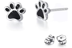 Bellitia Jewelry Boucles d'Oreilles Femmes Clous d'Oreilles avec Motif de Patte Animal Chien Chat Filigrane en Argent Sterling 925 pour Femmes et Filles, Couleur Rose/Noire