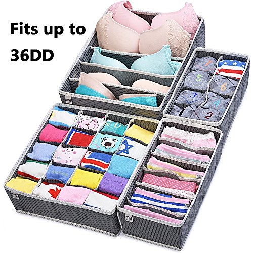 MIU COLOR® Aufbewahrungsboxen für Büstenhalter, Schublade Organizer, Schrank Organizer, Bra Unterwäsche 4er Set (Grau) - 3
