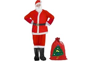 CIRULLI Vestito Babbo Natale uomo,Costume Babbo Natale uomo Professionali da 7 Pezzi,Costume Babbo Natale Adatto per Feste di Natale e Cosplay