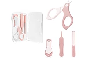 luoshaPUCY 4 en 1 Bebé Cortauñas Conjunto, Juego de Cortaúñas para Bebé, Juego de Pedicura para Bebé con Caja, Kit de Manicura para Bebés(Rosa)