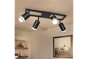 Dehobo Lampa sufitowa LED z 4 punktami, nowoczesne podwójne obrotowe lampy sufitowe GU10, czarna lampa sufitowa z 4 punktami, do kuchni, sypialni, salonu, przedpokoju, jadalni, bez żarówek
