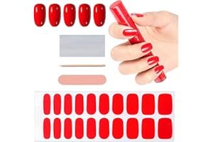 ‎EBANKU EBANKU 1 PCS Gel Nail Wraps Nagelsticker, Leuchtend Rote Full Wraps Nagelaufkleber Semi Cured Gel Nail Strips Gel Nagel Aufkleber für Frauen Mädchen Dekoration-2